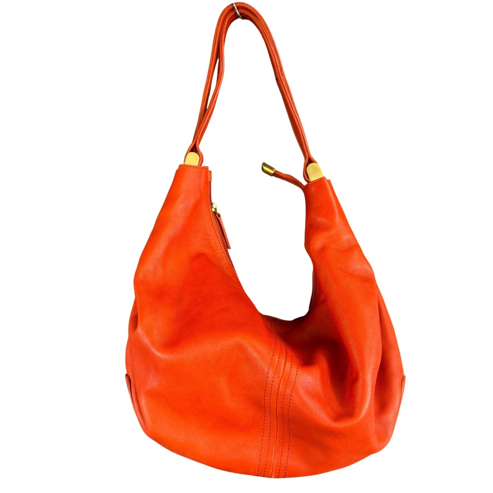 Aerosoles Orange Genuine Leather Hobo Bag Multi Strap Gold Hardware Slouchy